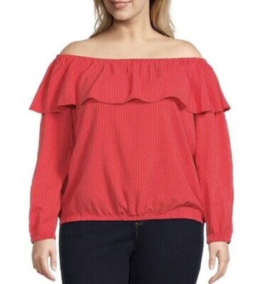 New Michael Kors Coral Off Shoulder Ruffle Peasant Top Plus Size 2X